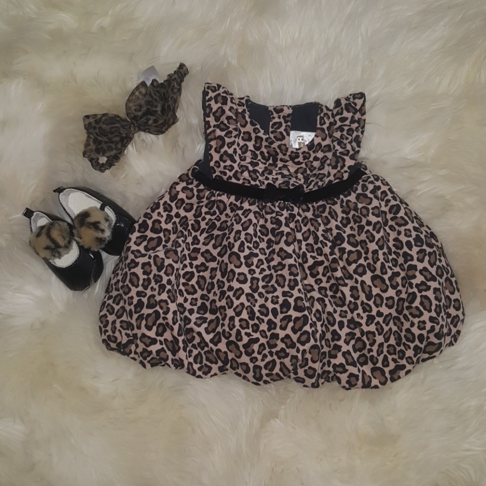 0-3 month leopard print dress set with shoes